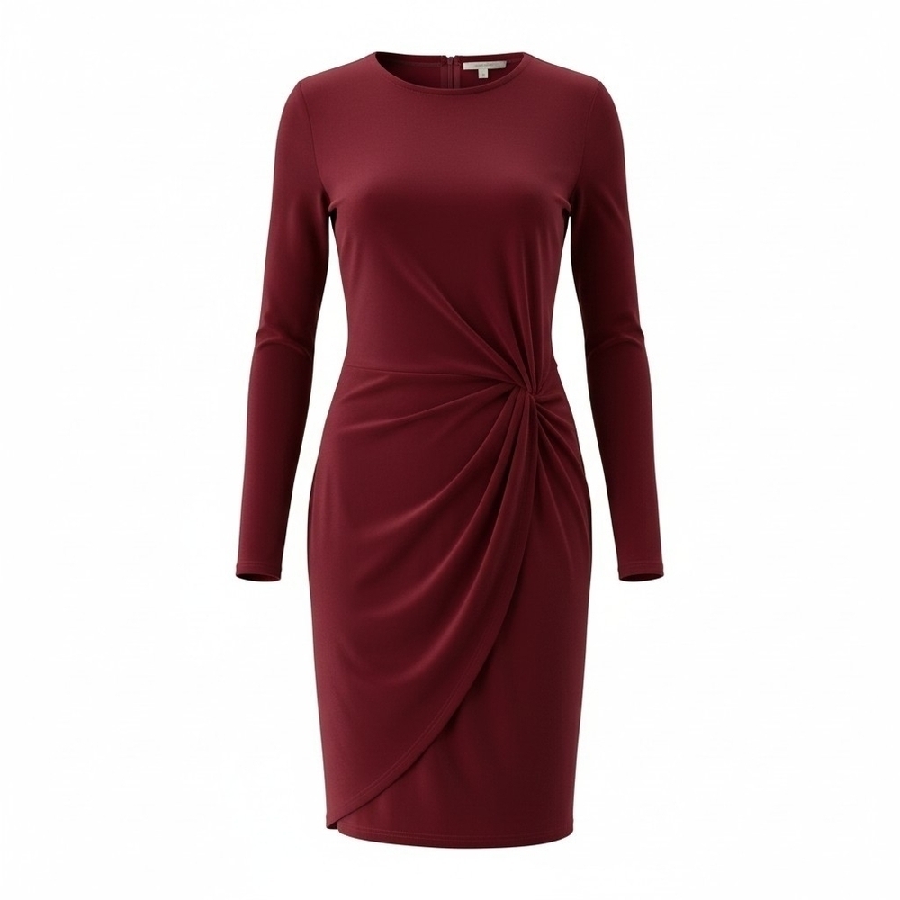 White Birch Mahogany Berries Draped Dress Midi / Long Sleeves Women size M